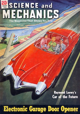 Car of the Future as conceived by Studebaker's Director of Styling, Raymond Loewy, in the August 1950 issue of Science and Mechanics. Loewy wrote about the new styling for tomorrow's rocket age population. Via Wikimedia Commons.